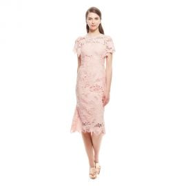 Lela Rose Leaf Guipure Lace Ruffle Skirt Dress  at Lela Rose